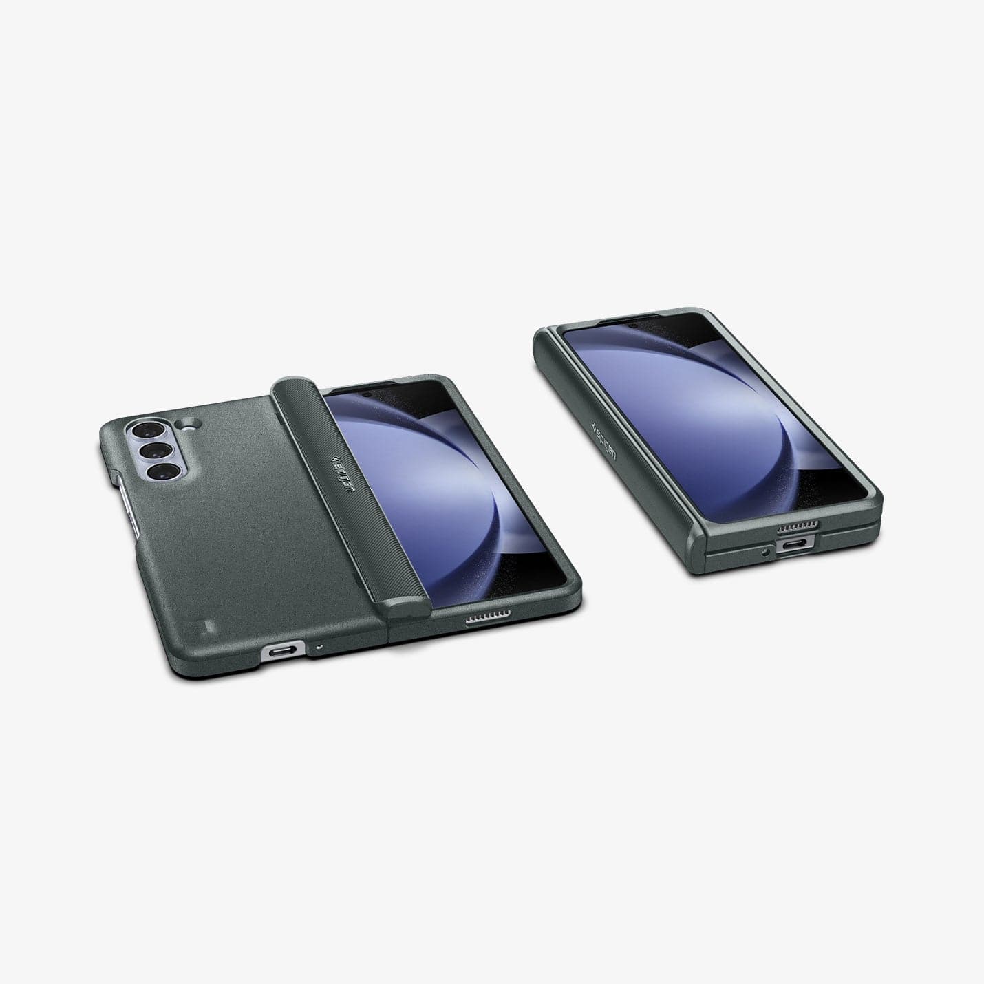 ACS06212 - Galaxy Z Fold 5 Case Slim Armor Pro in abyss green showing the back and front of one device and the front of another device folded