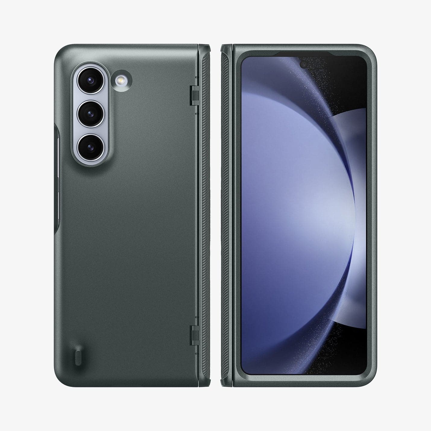 ACS06212 - Galaxy Z Fold 5 Case Slim Armor Pro in abyss green showing the back and front with space in between