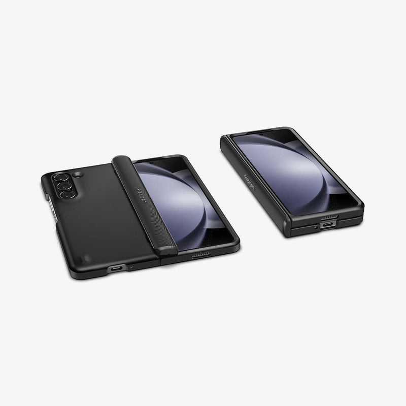 ACS06211 - Galaxy Z Fold 5 Case Slim Armor Pro in black showing the back and front of one device and the front of another device folded