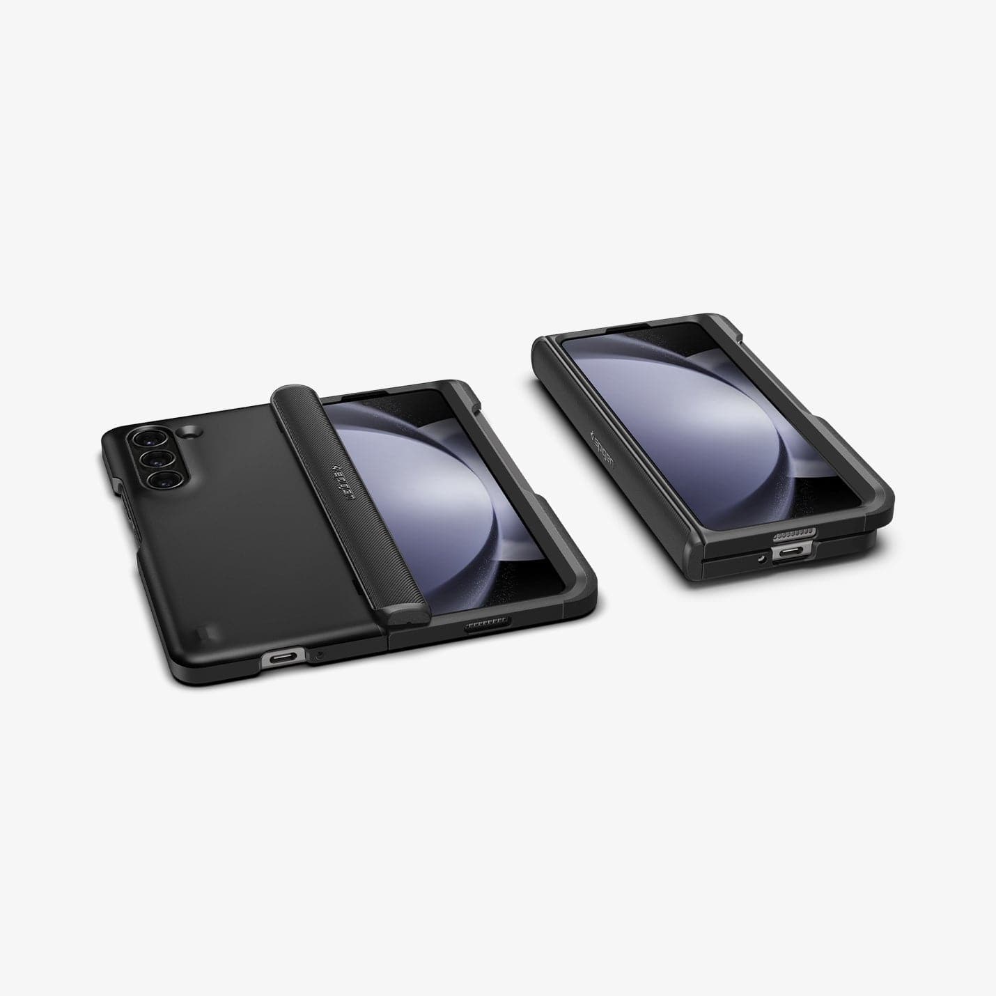 ACS06213 - Galaxy Z Fold 5 Case Slim Armor Pro P in black showing the back and front of one device and the front of another device folded