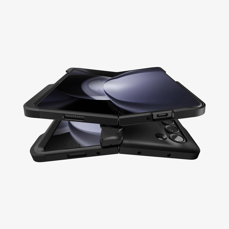 ACS06213 - Galaxy Z Fold 5 Case Slim Armor Pro P in black showing the front of one device hovering above another device
