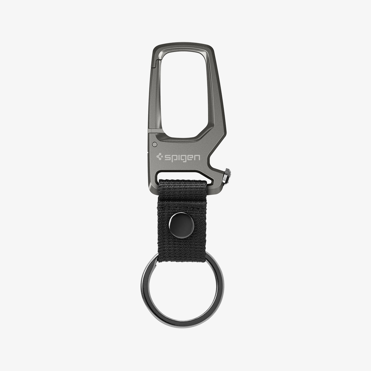AHP04505 - Carabiner + Keyring in gunmetal showing the front