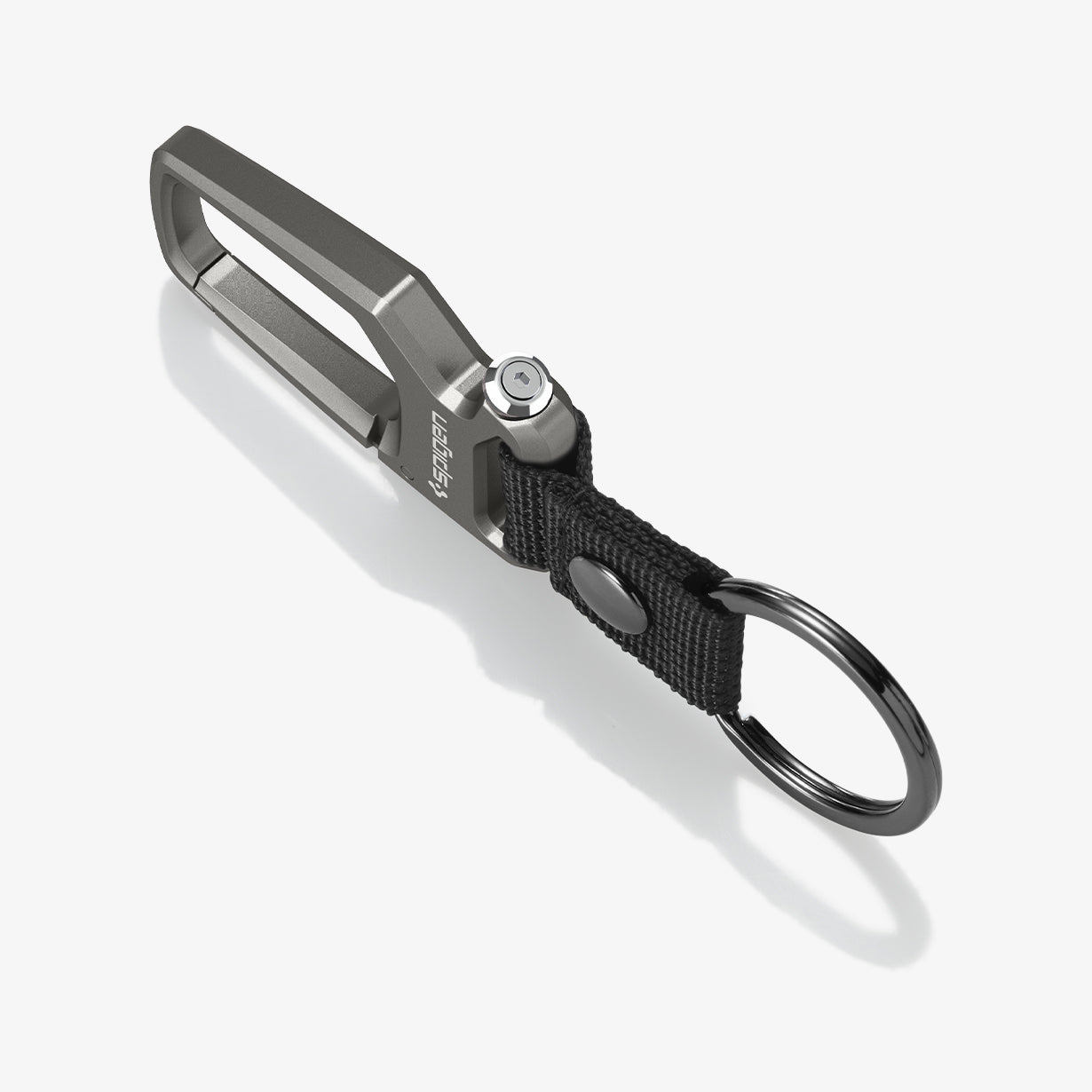 AHP04505 - Carabiner + Keyring in gunmetal showing the side and partial front