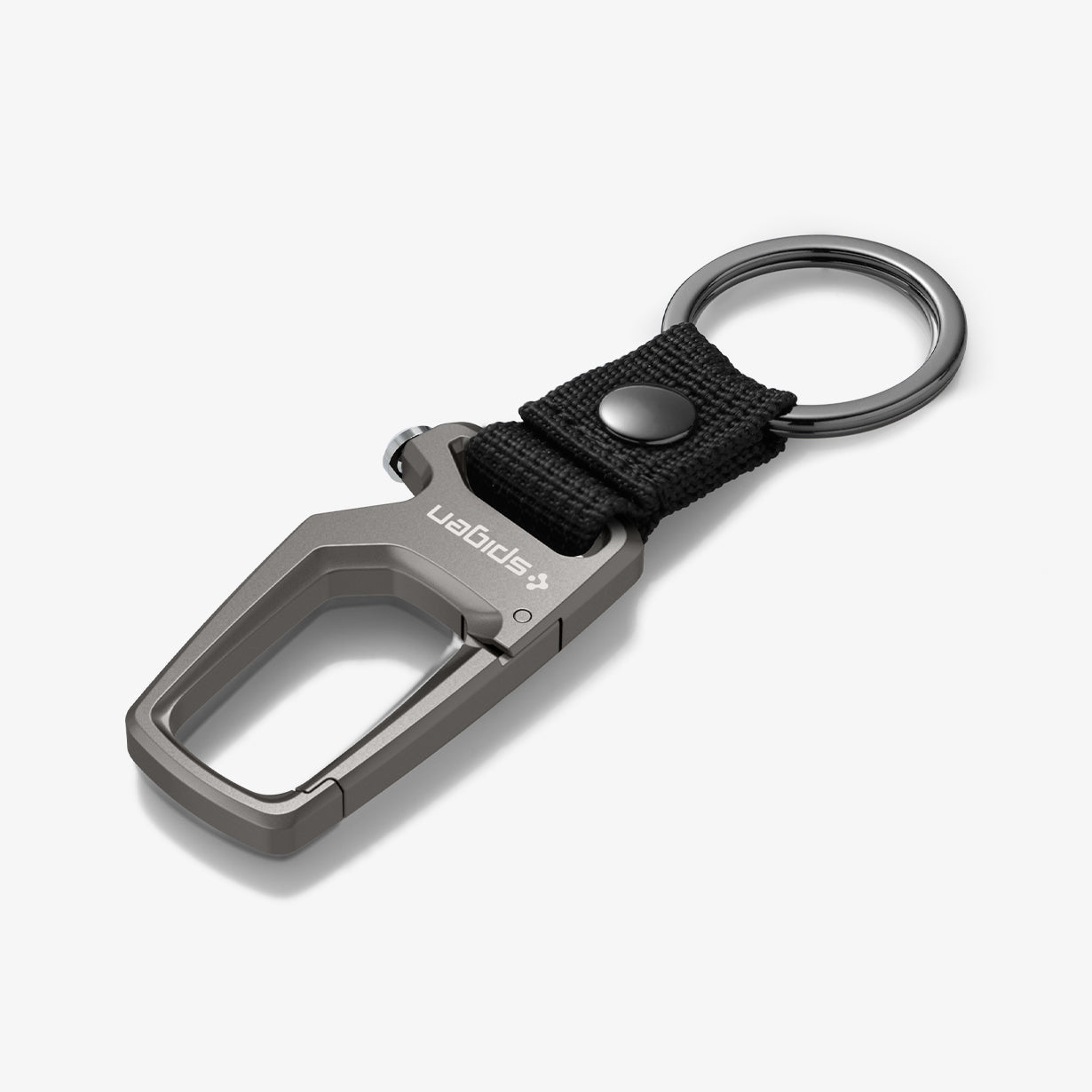 AHP04505 - Carabiner + Keyring in gunmetal showing the back