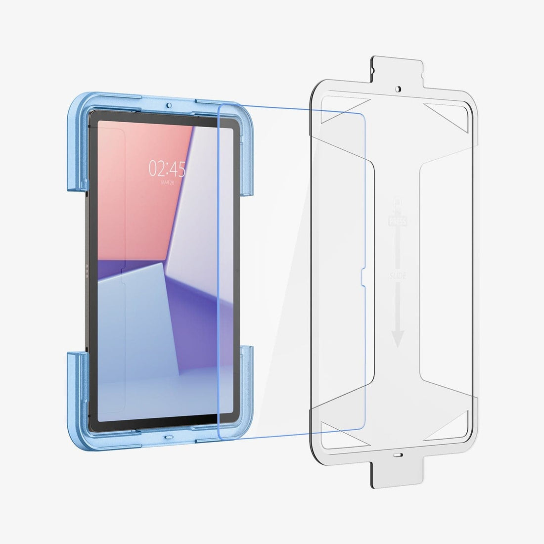 AGL07000 - Galaxy Tab S9 Screen Protector EZ Fit GLAS.tR showing the device, screen protector, ez fit tray and packaging