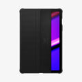 ACS06857 - Galaxy Tab S9 FE Case Rugged Armor Pro in black showing the front with cover flap slightly folded