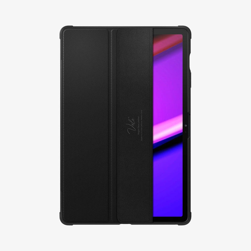 ACS06856 - Galaxy Tab S9 FE+ Case Rugged Armor Pro in black showing the front with cover flap slightly open