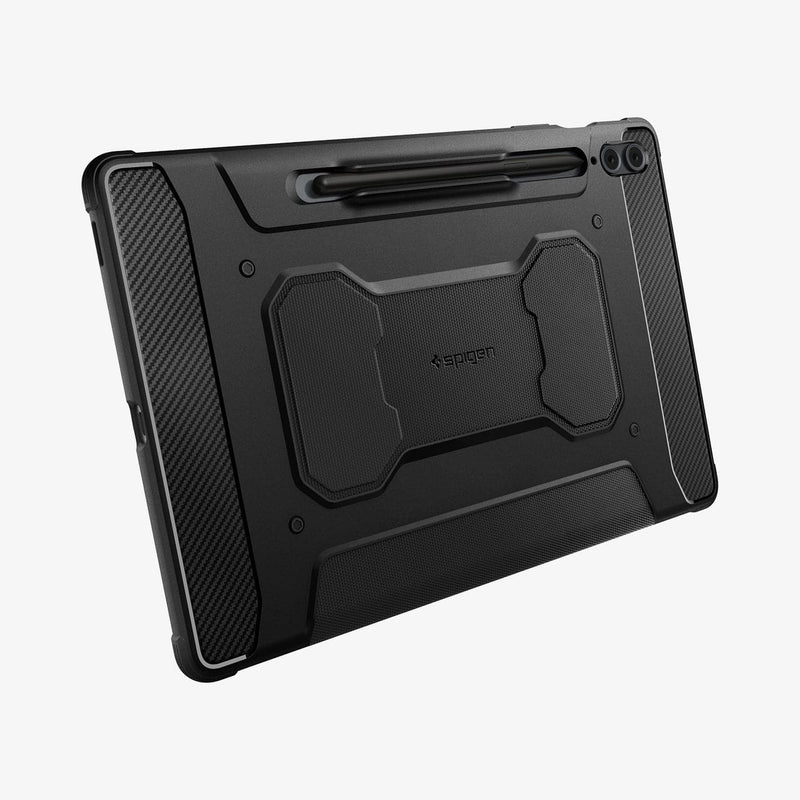 ACS06856 - Galaxy Tab S9 FE+ Case Rugged Armor Pro in black showing the back and bottom
