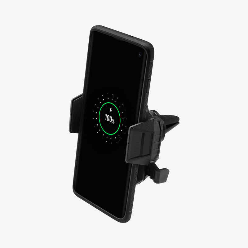 000CG22761 - SteadiBoost™ Air Vent Wireless Car Charger showing a device charging and inserted into car mount