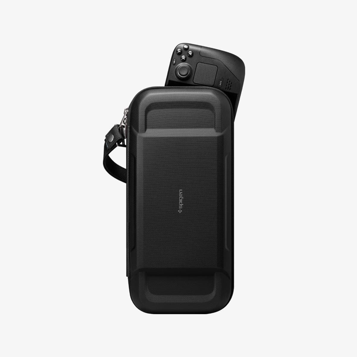 AFA03731 - Steam Deck Case Rugged Armor Pro Sleeve in black showing the front with steam deck slightly sticking out of case