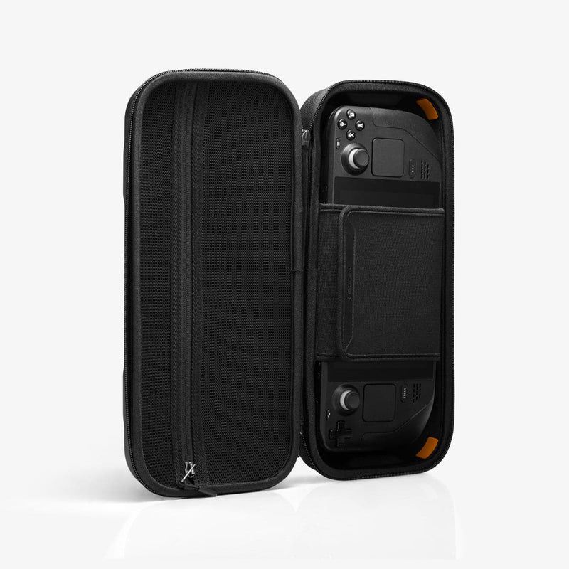 AFA03731 - Steam Deck Case Rugged Armor Pro Sleeve in black showing the inside with steam deck in slot