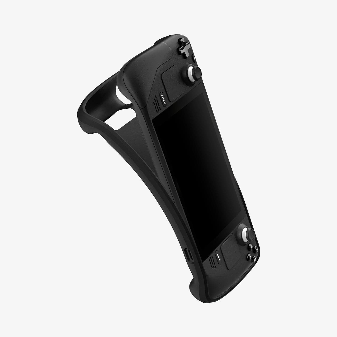 ACS03730 - Steam Deck Case Rugged Armor in matte black showing the case bending away from device to show the flexibility