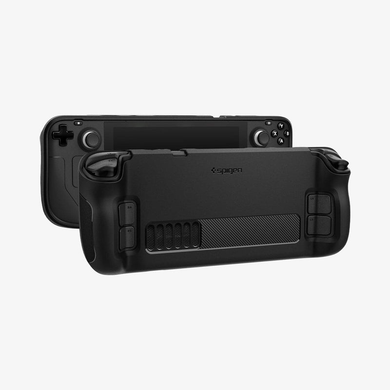 ACS03730 - Steam Deck Case Rugged Armor in matte black showing the back and front