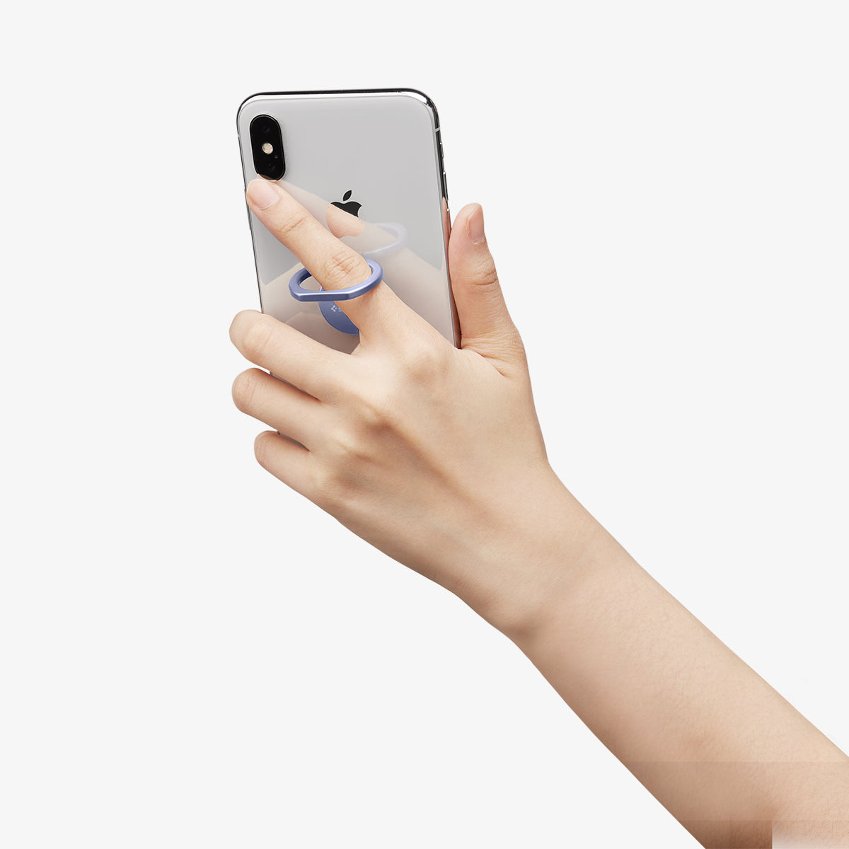 000SR24435 - Style Ring 360 in orchid gray showing the phone in someone's hand with ring attached