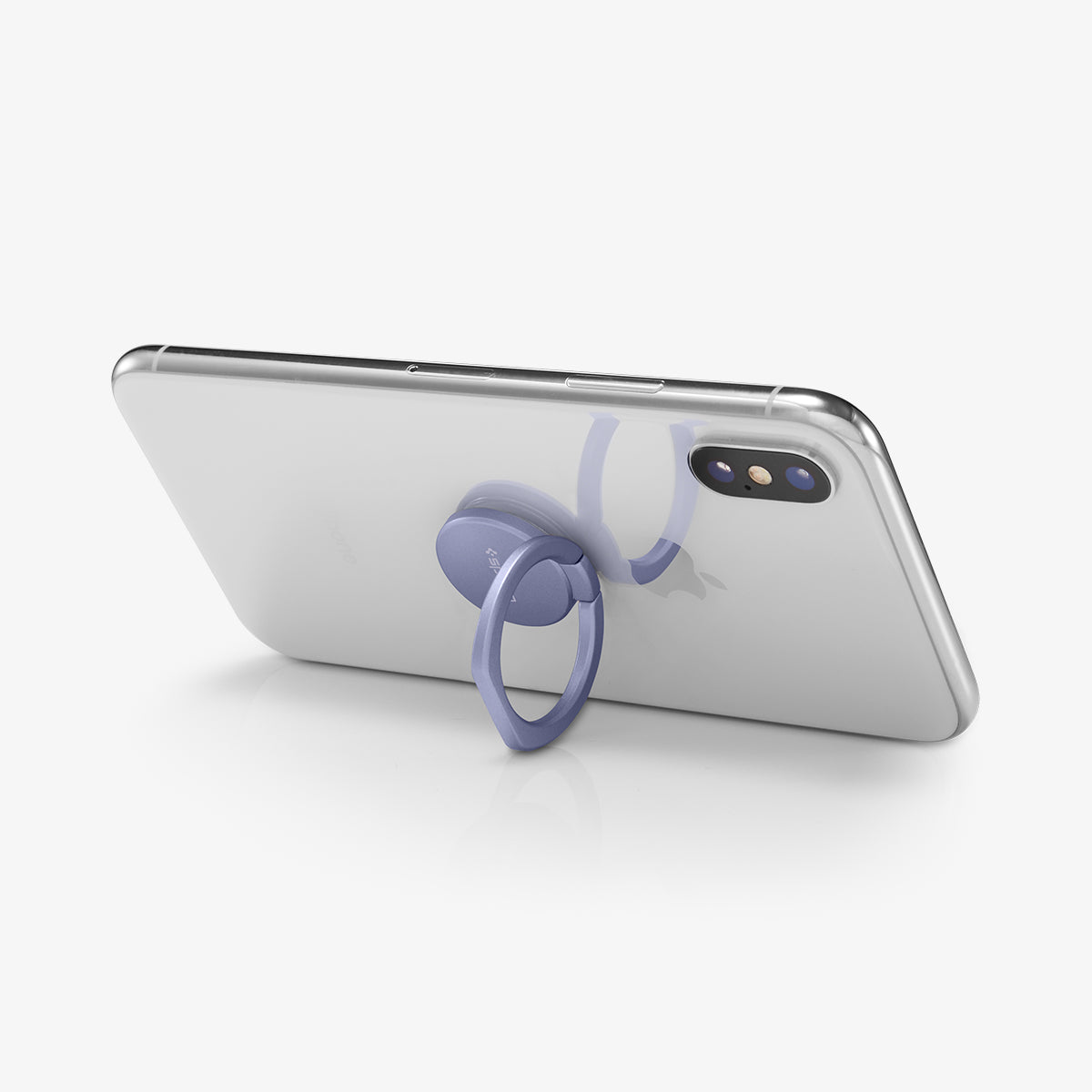 000SR24435 - Style Ring 360 in orchid gray showing the phone propped up by ring attached to back of device