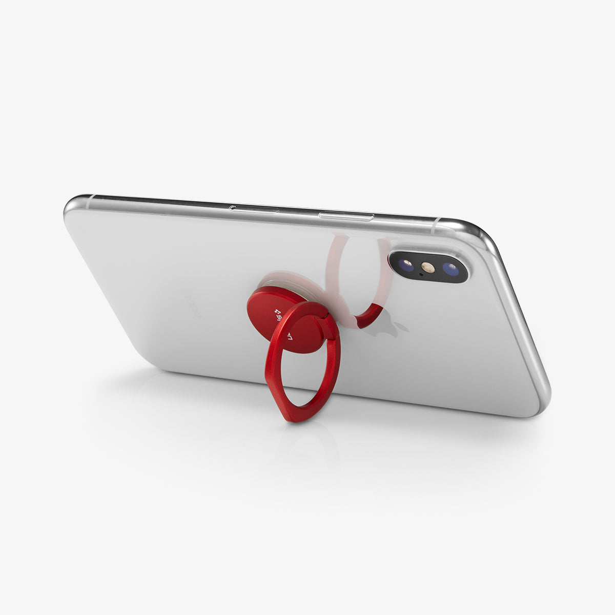 000SR24434 - Style Ring 360 in red showing the phone propped up by ring attached to back of device