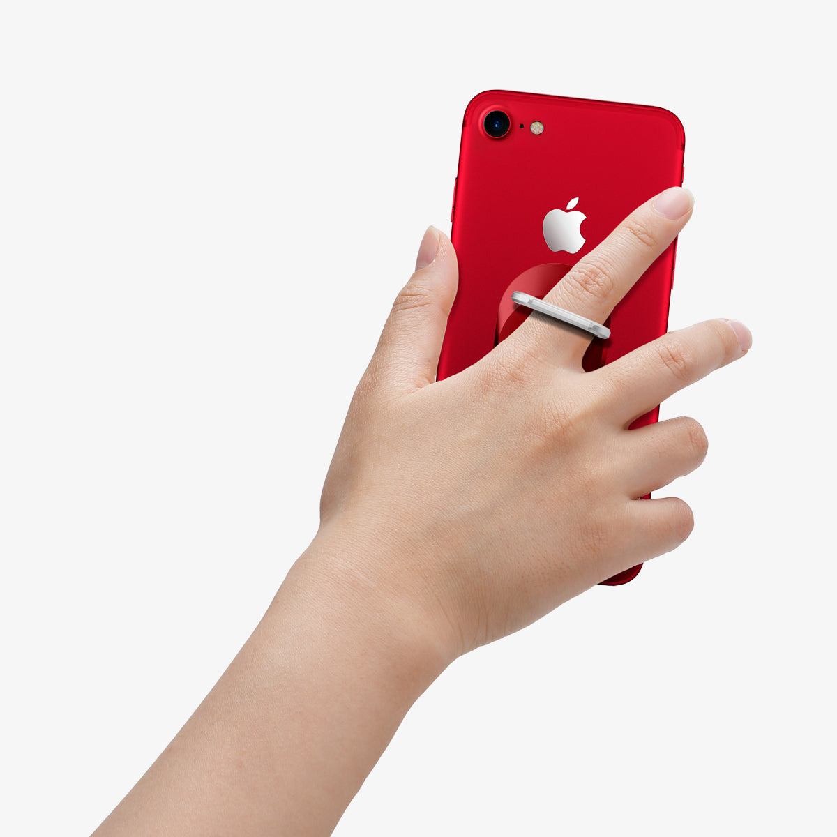 000SR21950 - Style Ring in red showing the phone in someone's hand and ring attached to back of device