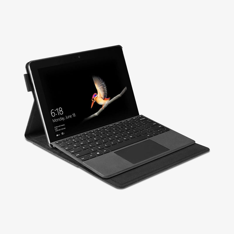 J06CS25184 - Surface Go 3 Case Stand Folio in black showing the device propped up by built in stand