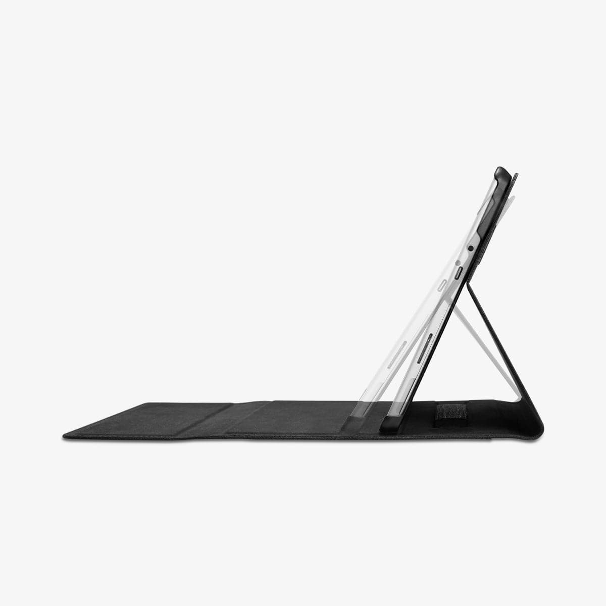 J06CS25184 - Surface Go 3 Case Stand Folio in black showing the side with device propped up by built in stand