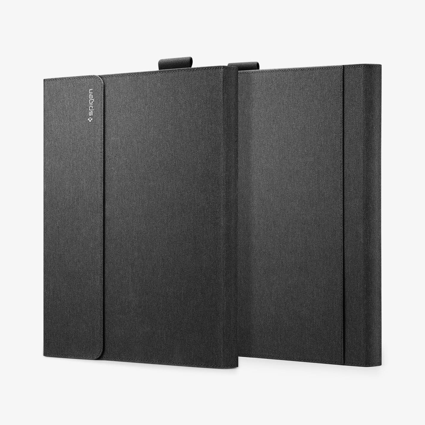 ACS01003 - Microsoft Surface Pro X Case Stand Folio in charcoal showing the back, front and sides