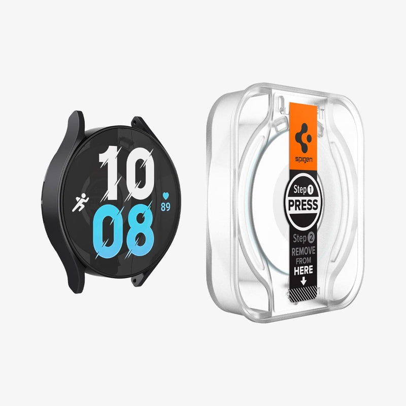 AGL06522 - Galaxy Watch 6 (40mm) Screen Protector EZ FIT GLAS.tR showing the ez fit tray hovering in front of the watch face