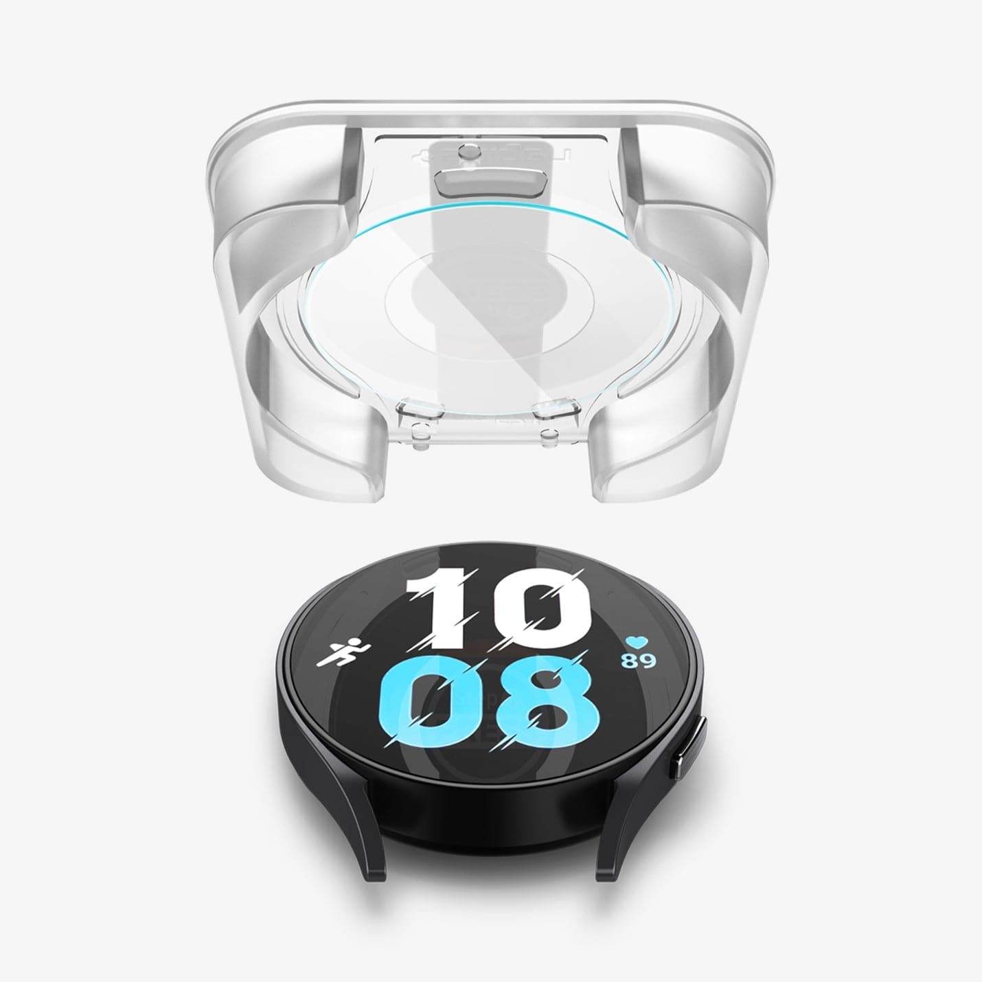 AGL06522 - Galaxy Watch 6 (40mm) Screen Protector EZ FIT GLAS.tR showing the ez fit tray hovering above the watch face