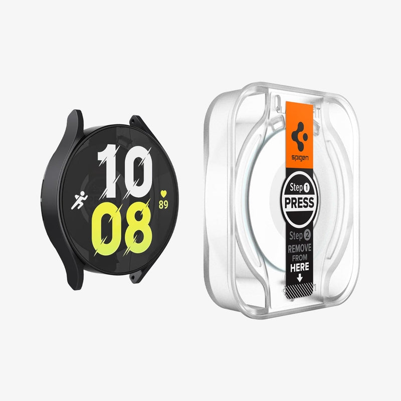 AGL06520 - Galaxy Watch 6 (44mm) Screen Protector EZ FIT GLAS.tR showing the ez fit tray hovering in front of watch face