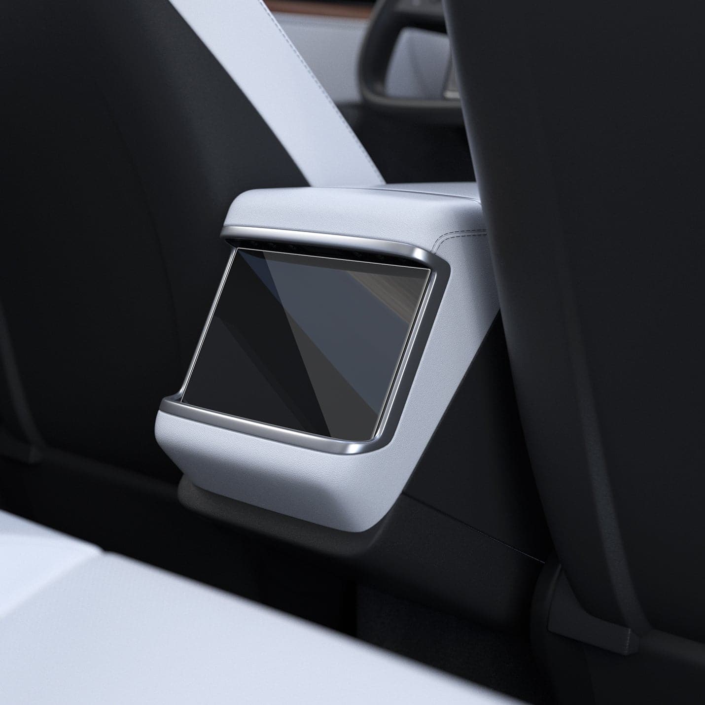 AGL07093 - Tesla Model S / X (2023) Screen Protector tR Slim Anti-Glare Rear showing the front and side view inside of car