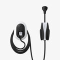 ACP04295 - Tesla Charging Wall Mount in dark silver showing the wall mount and cables organized beside wall plug