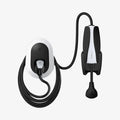 ACP04295 - Tesla Charging Wall Mount in white showing the wall mount and cables organized beside wall plug upside down