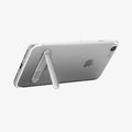 000EM20634 - U100 Universal Kickstand (Metal) in silver showing the phone propped up by kickstand attached