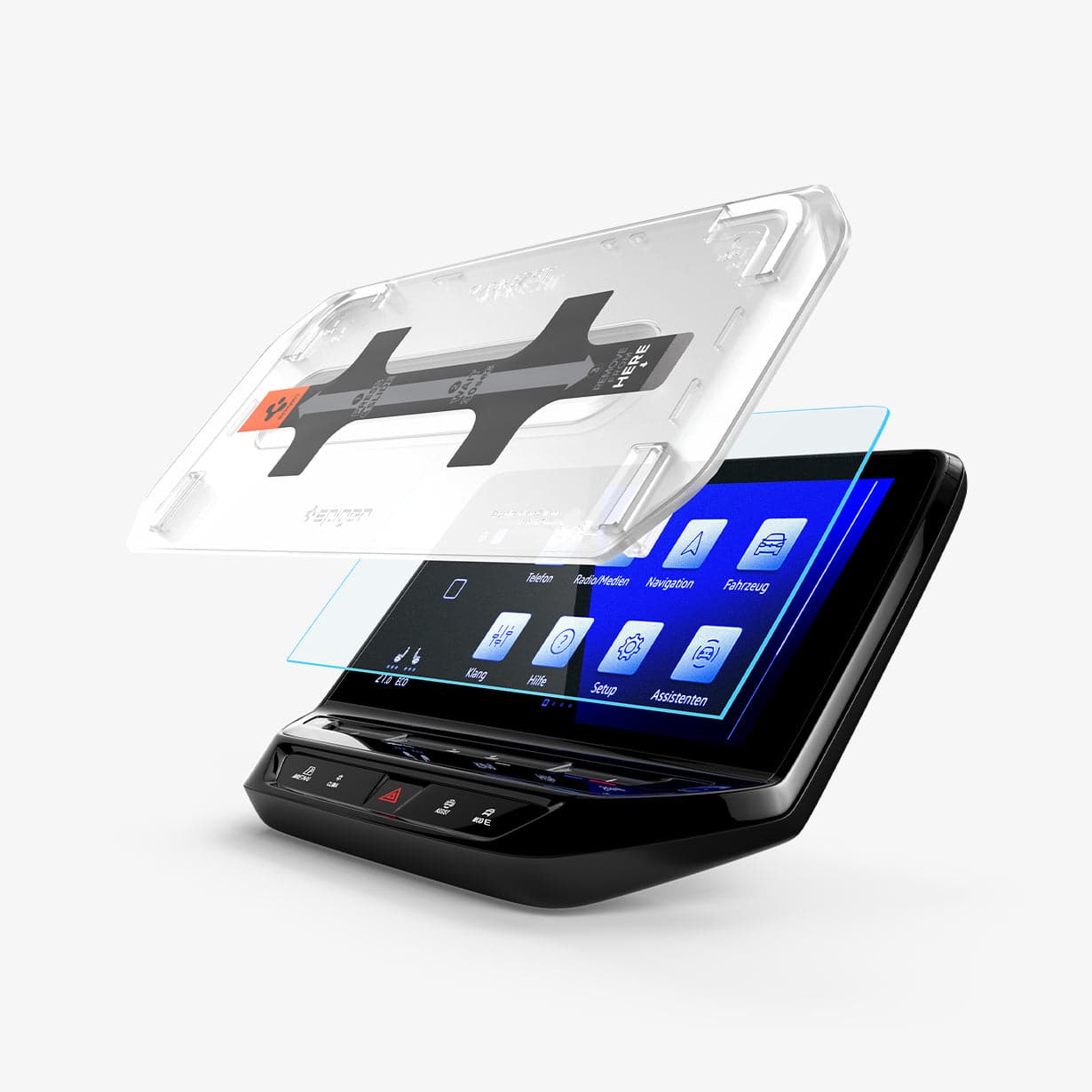 AGL04045 - Volkswagen ID.4 10" Screen Protector EZ FIT GLAS.tR Anti-Glare showing the ez fit tray and screen protector hovering in front of display