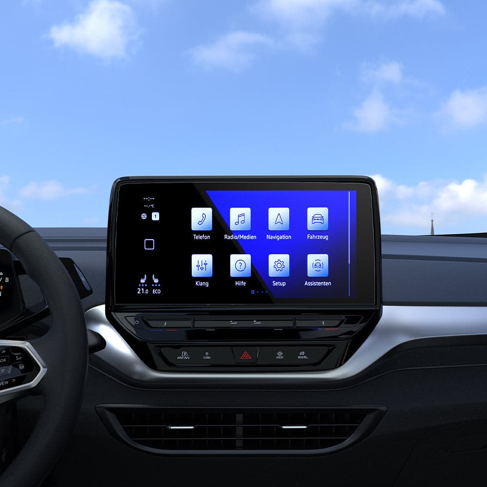 AGL04045 - Volkswagen ID.4 10" Screen Protector EZ FIT GLAS.tR Anti-Glare showing the front view inside of car