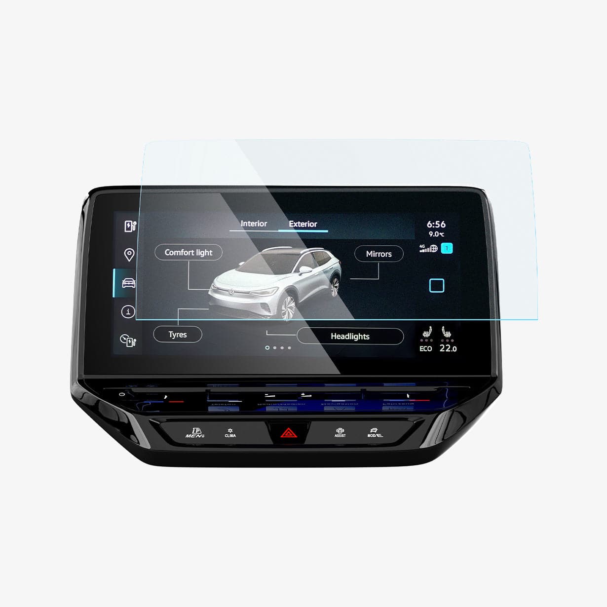 AGL04046 - Volkswagen ID.4 12" Screen Protector EZ FIT GLAS.tR Anti-Glare showing the front with screen protector hovering in front of display