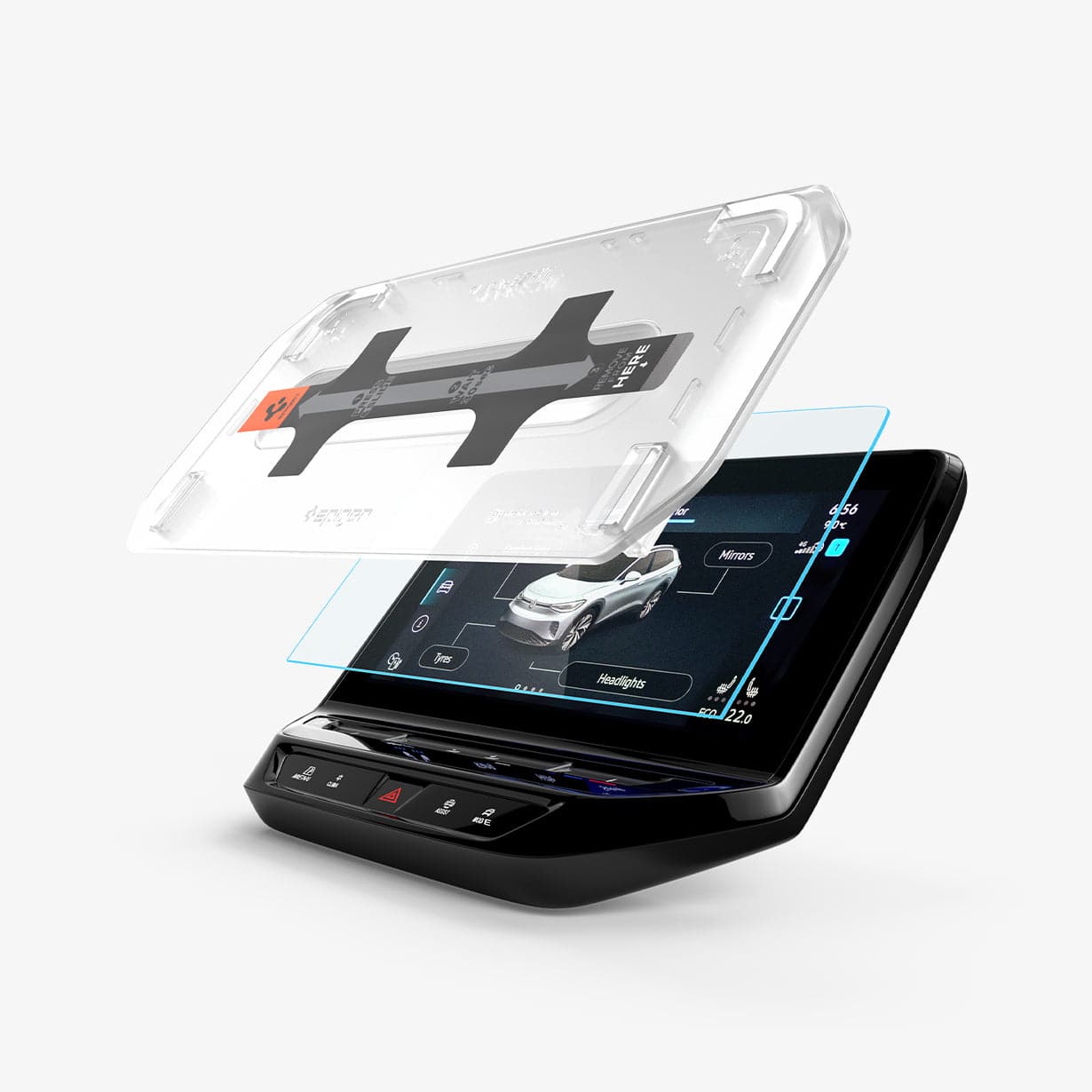 AGL04046 - Volkswagen ID.4 12" Screen Protector EZ FIT GLAS.tR Anti-Glare showing the ez fit tray and screen protector hovering in front of touch screen display