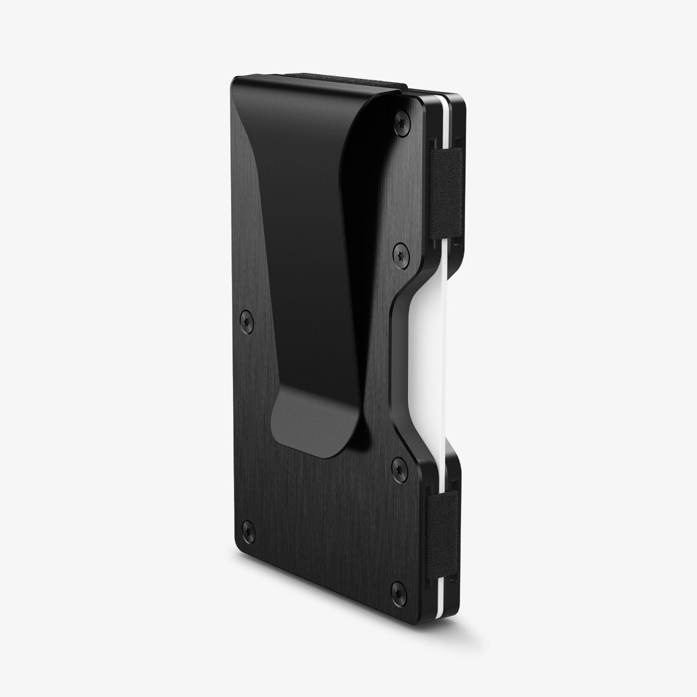 AFA05261 - Card Holder Wallet S Money Clip in black showing the back and side with card in slot