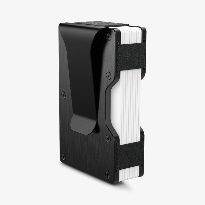 AFA05261 - Card Holder Wallet S Money Clip in black showing the back and side with multiple cards in slot