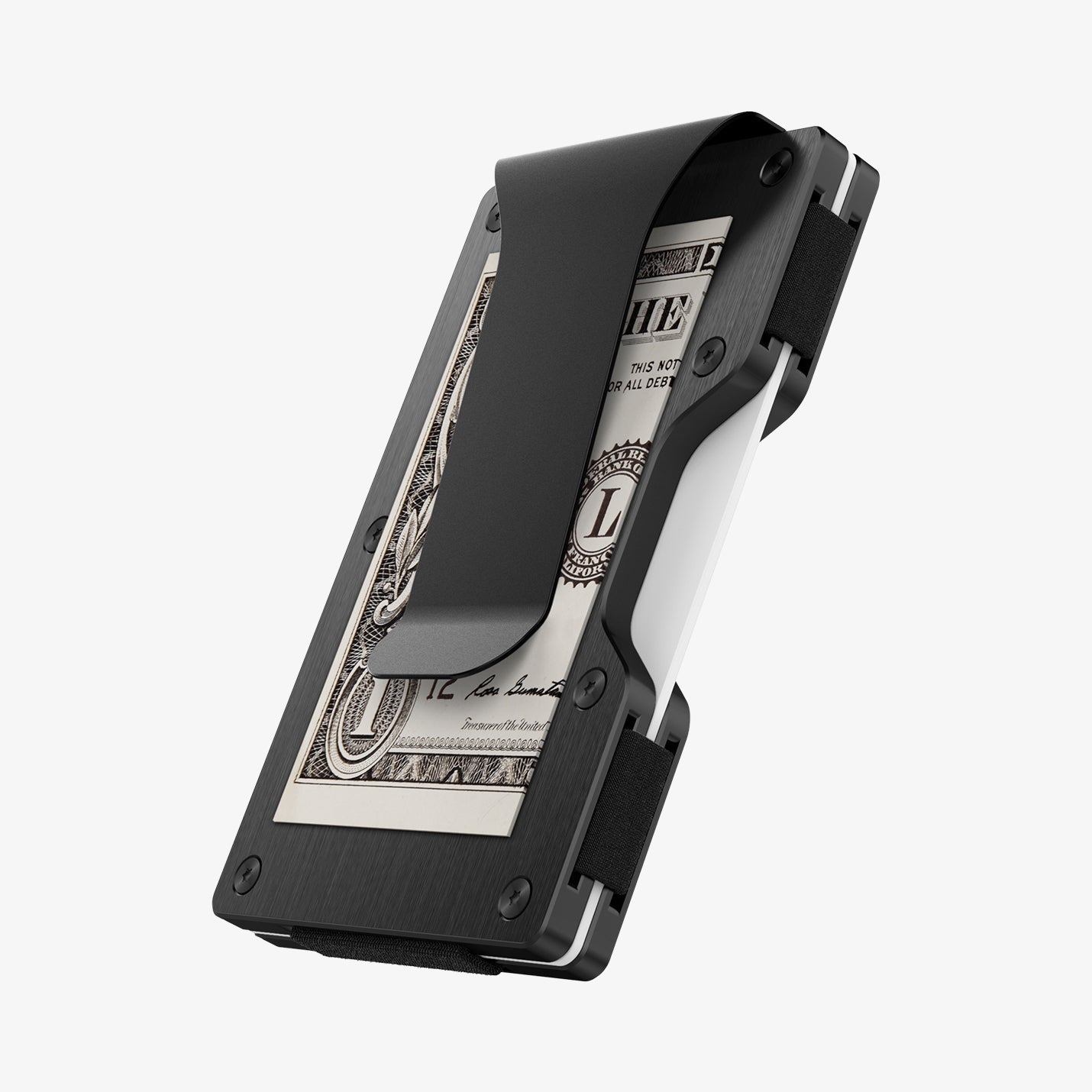 AFA05261 - Card Holder Wallet S Money Clip in black showing the back and side with money in clip and card in slot