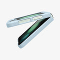 ACS06233 - Galaxy Z Flip 5 Case AirSkin in mute blue showing the side and partial inside with device slightly open