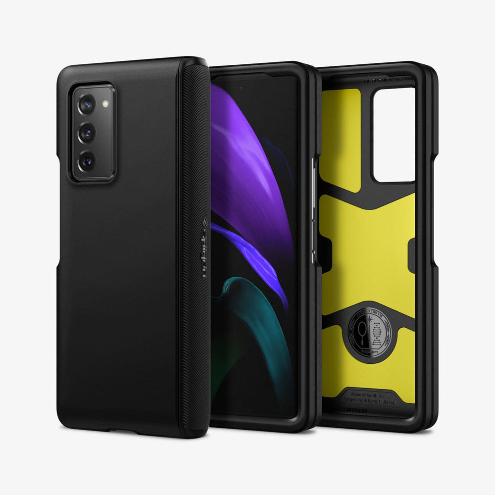 ACS02119 - Galaxy Z Fold 2 Case Slim Armor Pro in black showing the back, front and inside