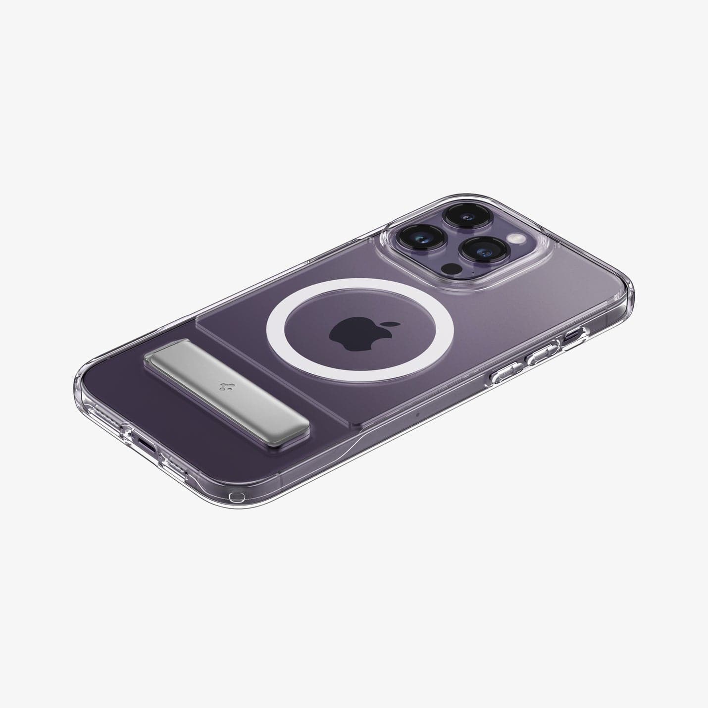 ACS04674 - iPhone 14 Pro Case Slim Armor Essential S (MagFit) in white showing the back, side and bottom with device laying flat