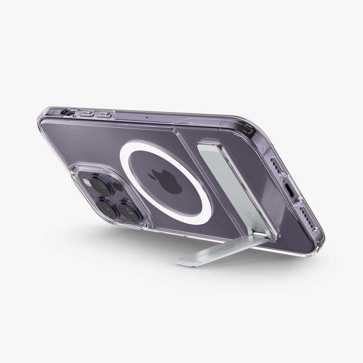 ACS04674 - iPhone 14 Pro Case Slim Armor Essential S (MagFit) in white showing the device being propped up horizontally by built in kickstand