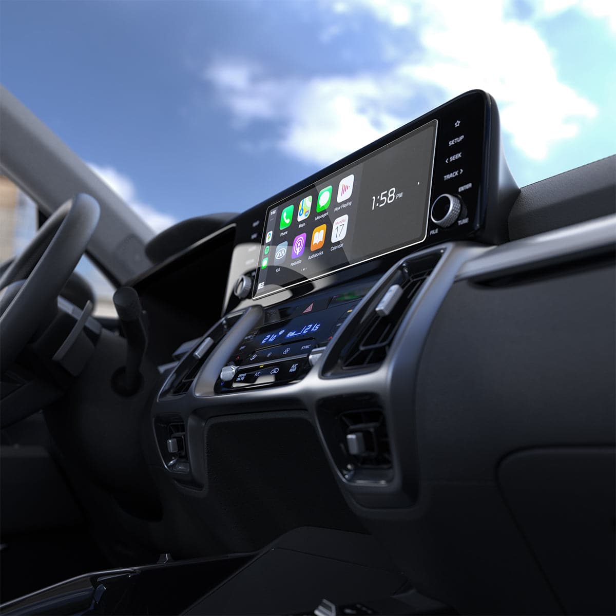 AGL04580 - Hyundai Tucson Screen Protector GLAS.tR SLIM Anti-Glare showing the front right side view inside of car