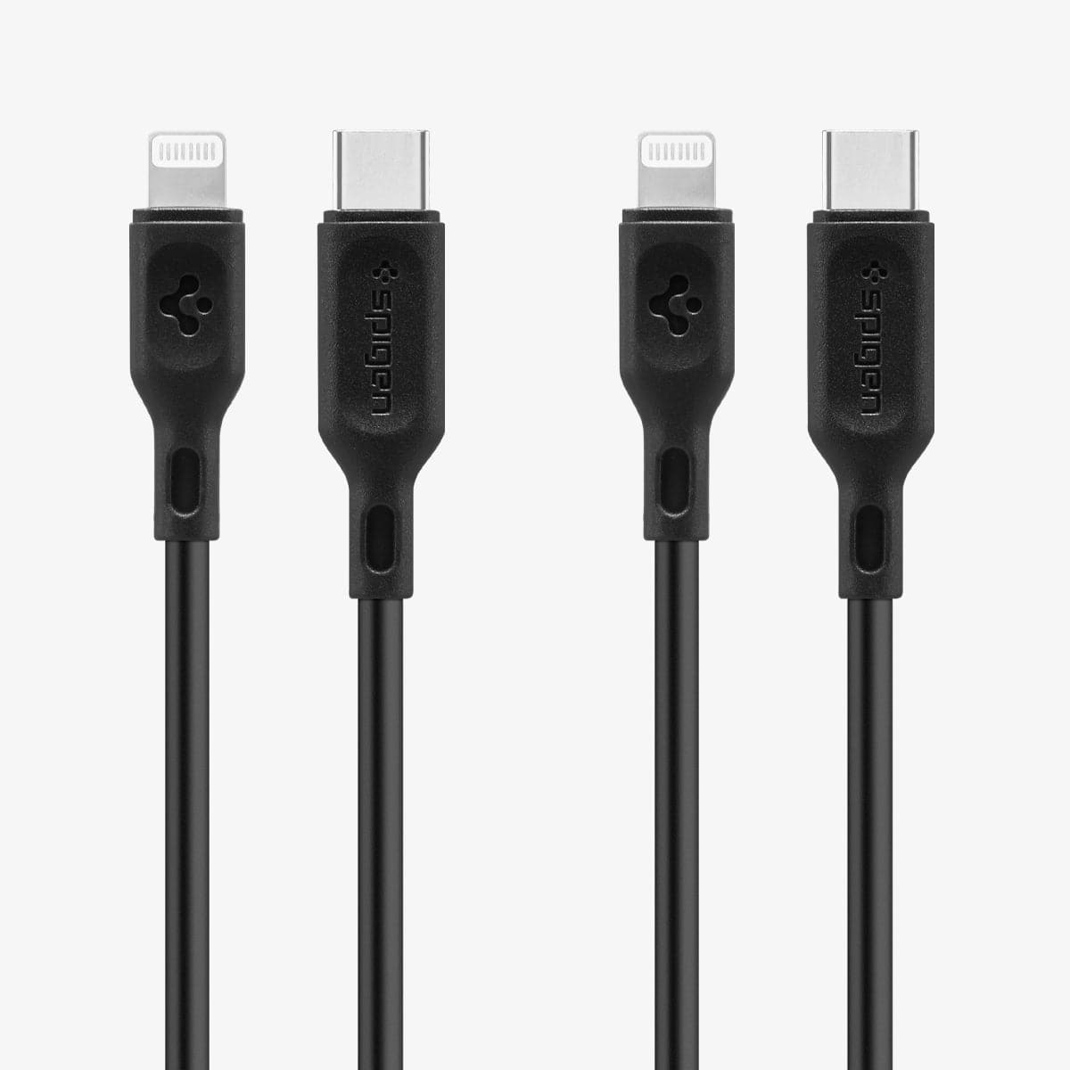 000CA27022 - DuraSync USB-C to Lightning Cable 2 Pack in black showing the lightning cable end and the USB-C end 2 pack