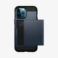ACS02294 - iPhone 12 Pro Max Case Slim Armor CS in metal slate showing the back with card slot slightly open