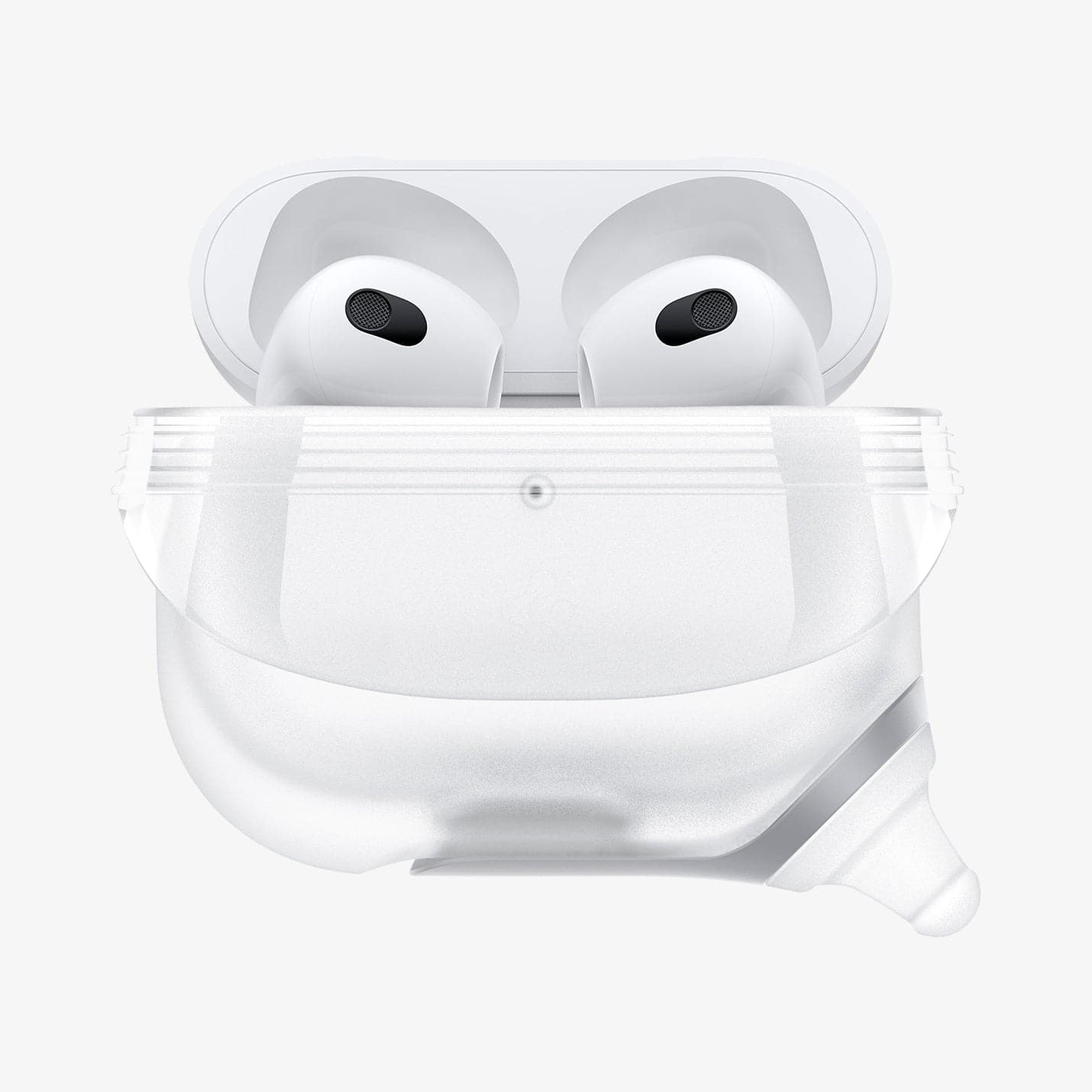 ASD02237 - Apple AirPods 3 Case Slim Armor IP in frost clear showing the front with front flap down and AirPods inside