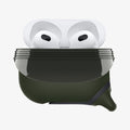 ASD01991 - Apple AirPods 3 Case Slim Armor IP in military green showing the front with front flap open and AirPods inside