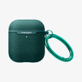 ASD00678 - Apple AirPods 1 / 2 Case Urban Fit in midnight green showing the front and carabiner