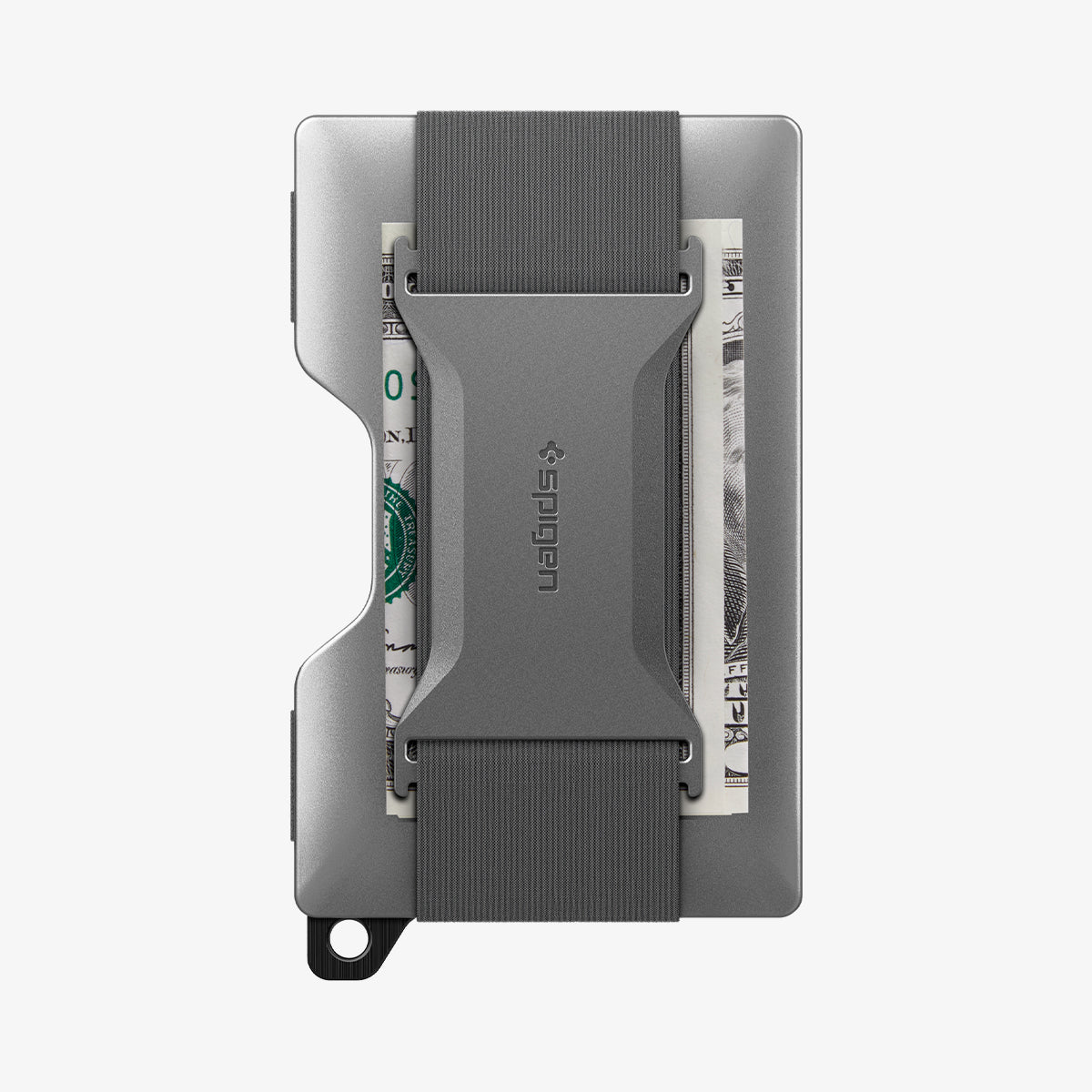 AHP04276 - AirTag Card Holder Wallet S + KeyRing in gunmetal showing the back with money in clip