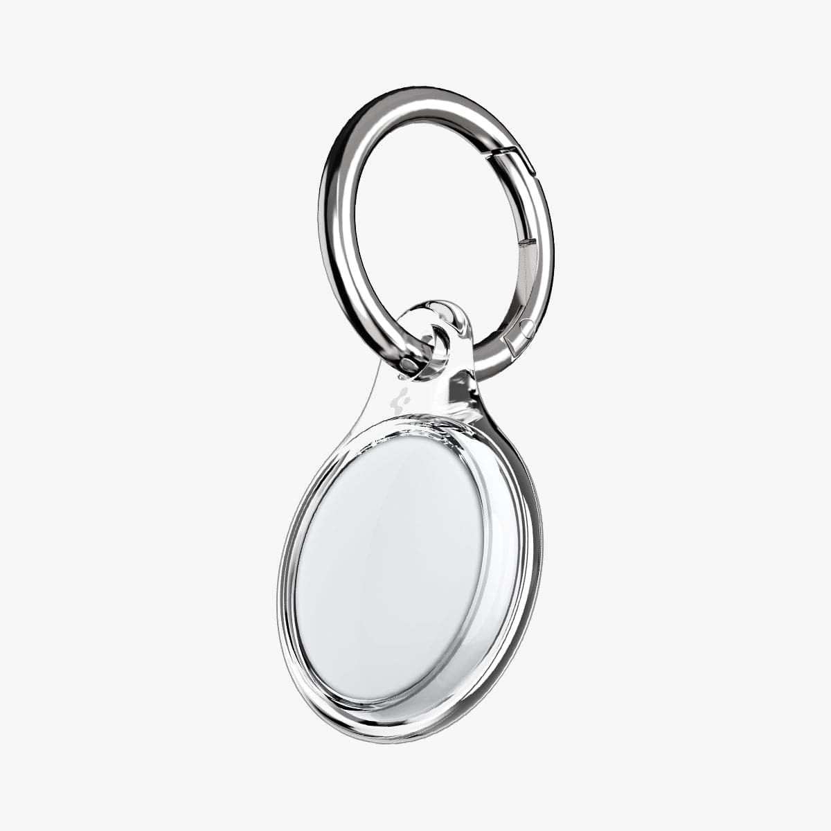 AHP03124 - Apple AirTag Case Ultra Hybrid in crystal clear showing the front with airtag in on keyring